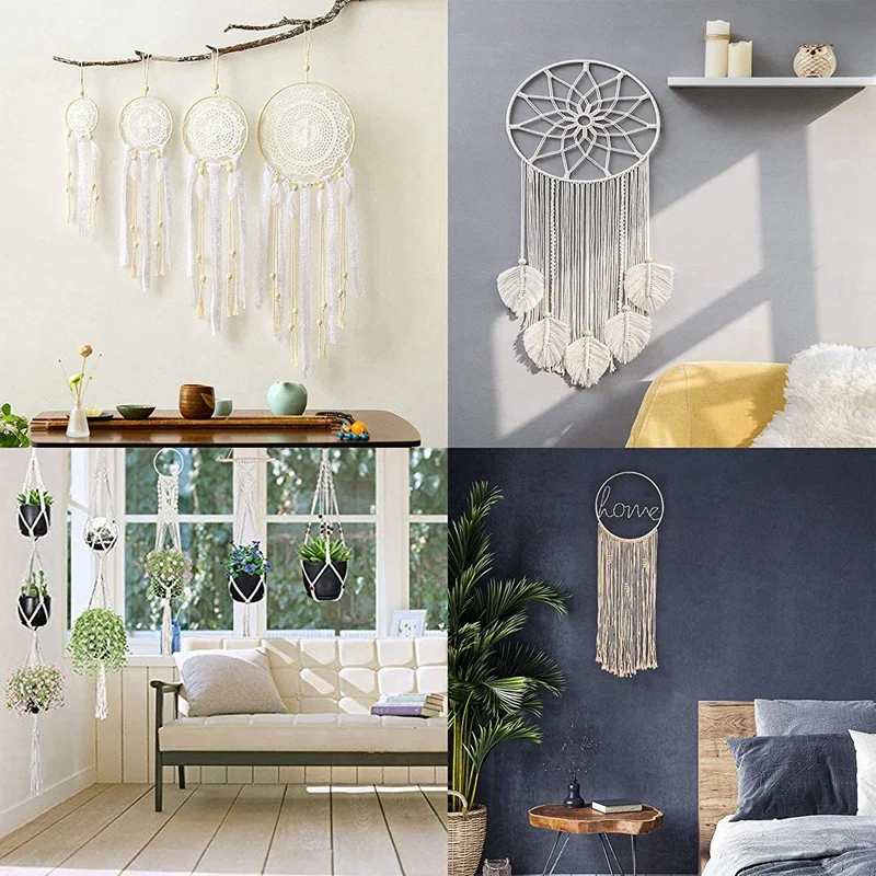 

AAAK -Macrame Cord Natural Cotton Rope 3mm with Macrame Ring Wooden Bead for DIY Teether Macrame Kit Wall Hanging Plant Hanger