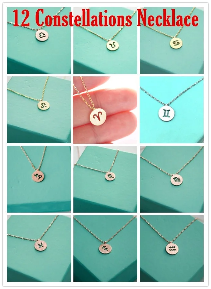 

All 12 Zodiac Constellation Sign Lucky symbol Pendant Necklace Horoscope Astrology Disc Necklaces for Birthday Gift Jewelry