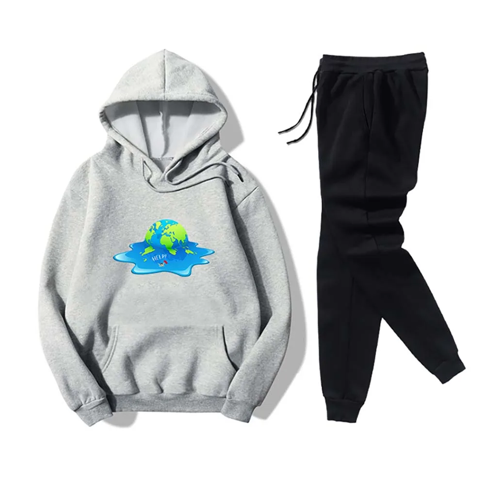 

Cartoon Global Printed Two Pice Set for Women Sweatshirt and Sweatpant Oversize Casual Fitness Joggers Running Set