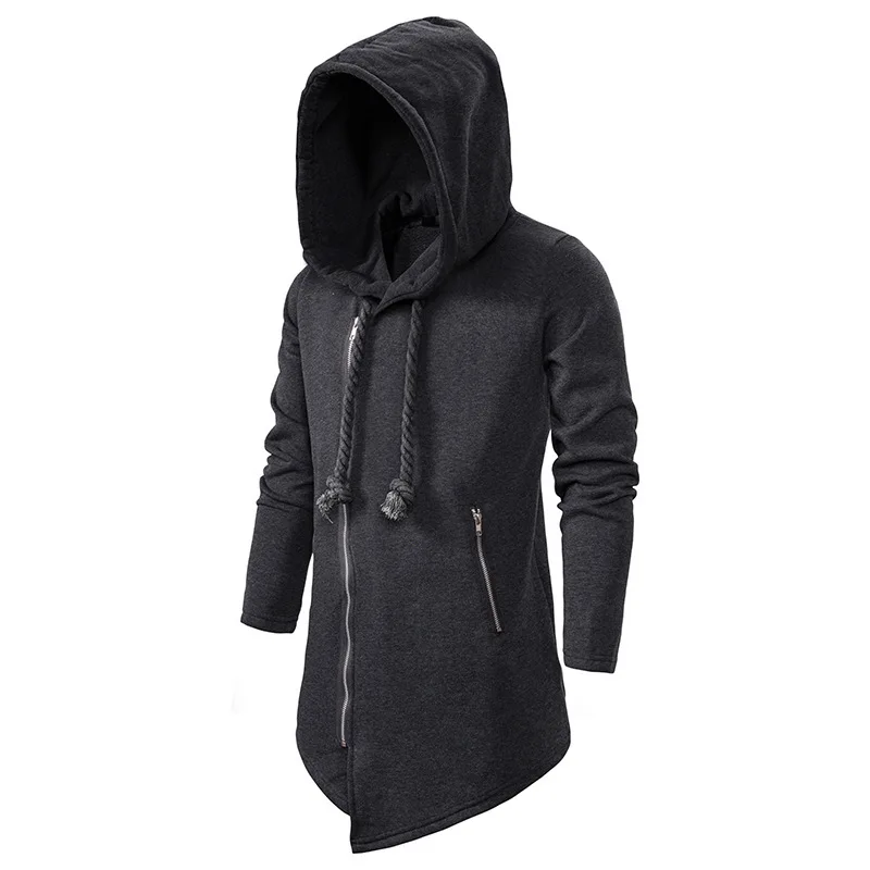 

Autumn winter mens multi zippers irregular long hoodie hip hop cloak men vintage gothic style jacket hooded sweatshirt homme