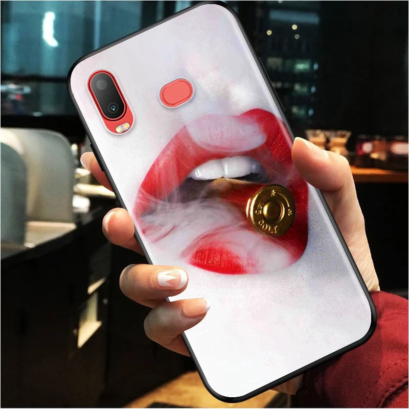 Beauty Red Lips for Samsung Galaxy A9S A8S A6S A9 A8 A7 A750 A6 A5 A3 Plus Star 2018 2017 2016 Black Phone Case