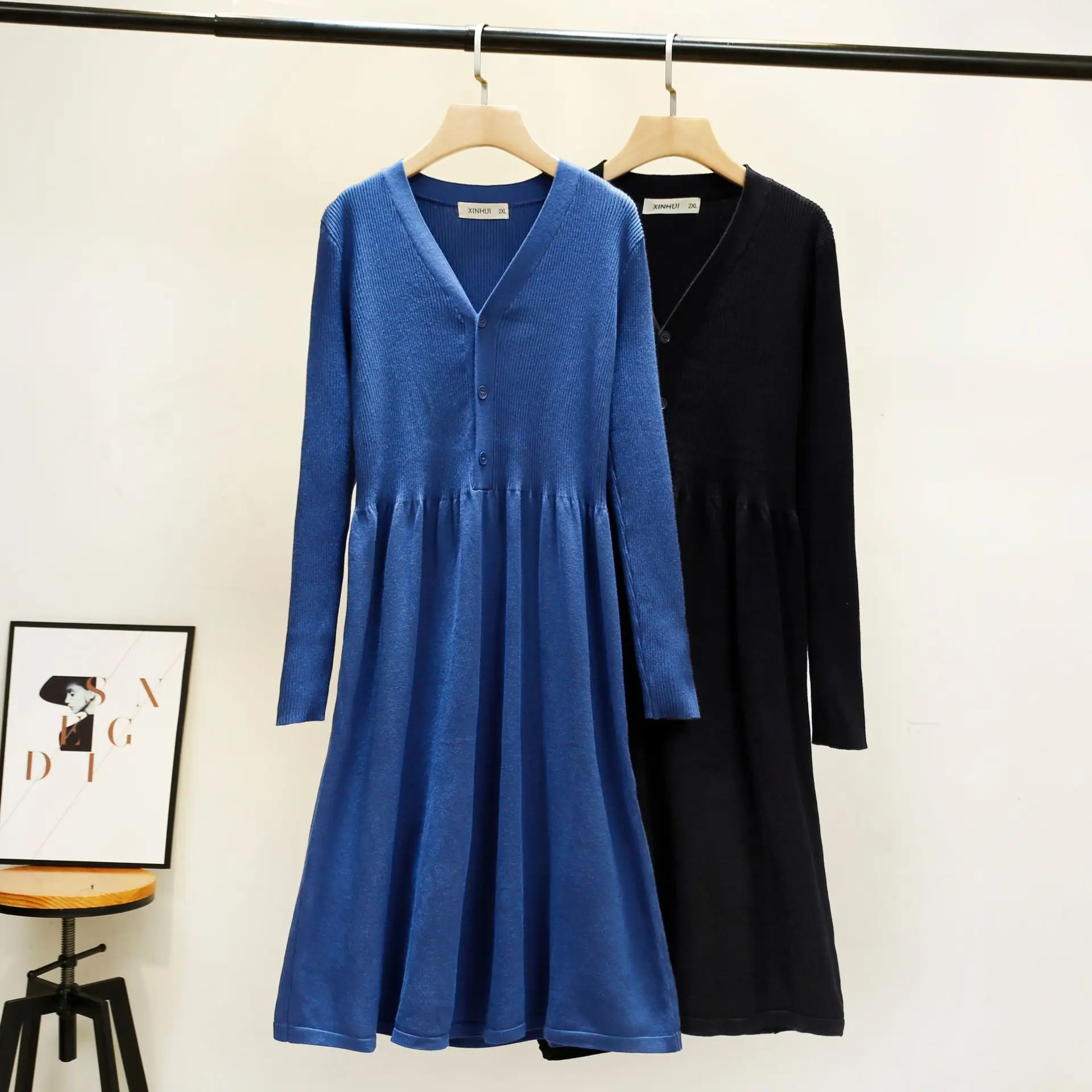 Большие размеры вязаные платья для женщин модное и повседневное осенне зимнее