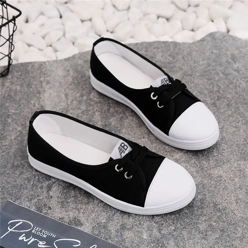 

Spring and Autumn Women Casual Shoes Breathable Black Ladies Canvas Shoes Pregnant Wild Female Flat Shoes