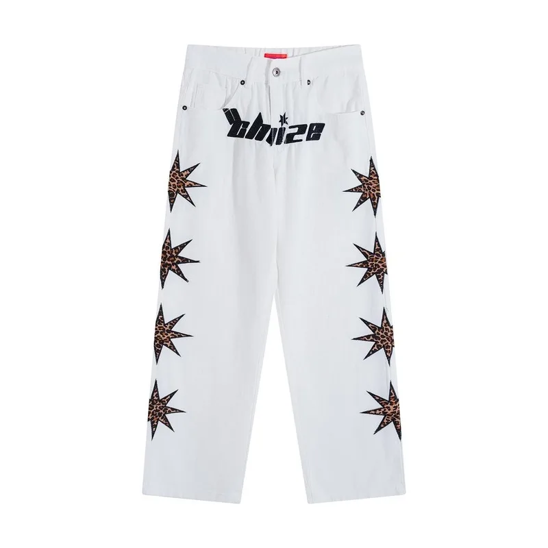 

KOSAHIKI 2021 Hip-hop Streetwear Jeans Woman Man Fashion Print Denim Jeans Harajuku High Waist Straight Pants Vintage Trousers