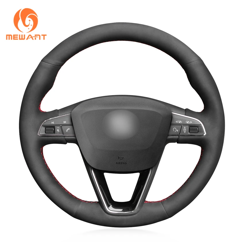 MEWANT черный чехол на руль из натуральной кожи и замши для Seat Leon 5F Mk3 2013- Ibiza 6J Tarraco Arona Ateca Alhambra