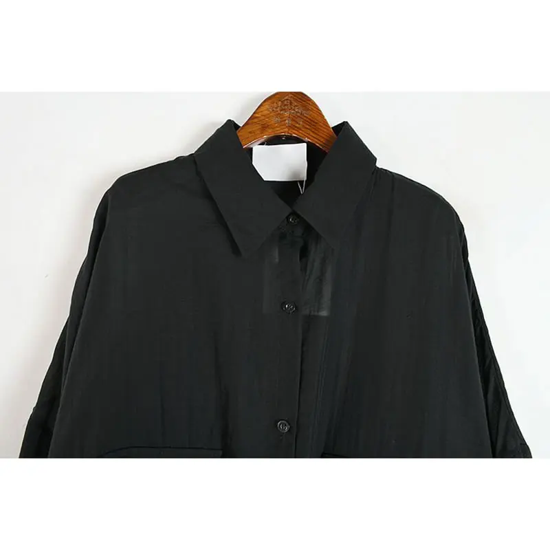 

XITAO Solid Color Women Casual Shirt Summer New Simplicity Loose 2021 Fashion Turn-down Collar Sun Protection Top WMD0826