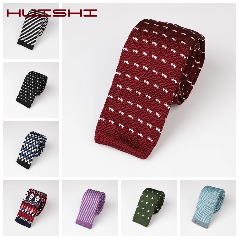 Мужские галстуки HUISHI классические простые черные мужские вязаные деловые в