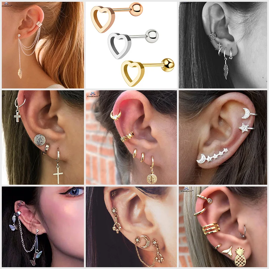 Starbeauty Искусственные серьги манжеты в форме сердца Листьев звезд Луны