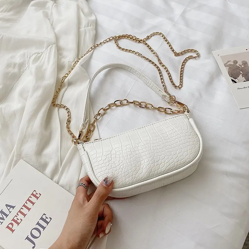 

Fashion Crocodile Pattern Baguette bags MINI PU Leather Shoulder Bags For Women Chain Designer Luxury Handbag Female Travel tote