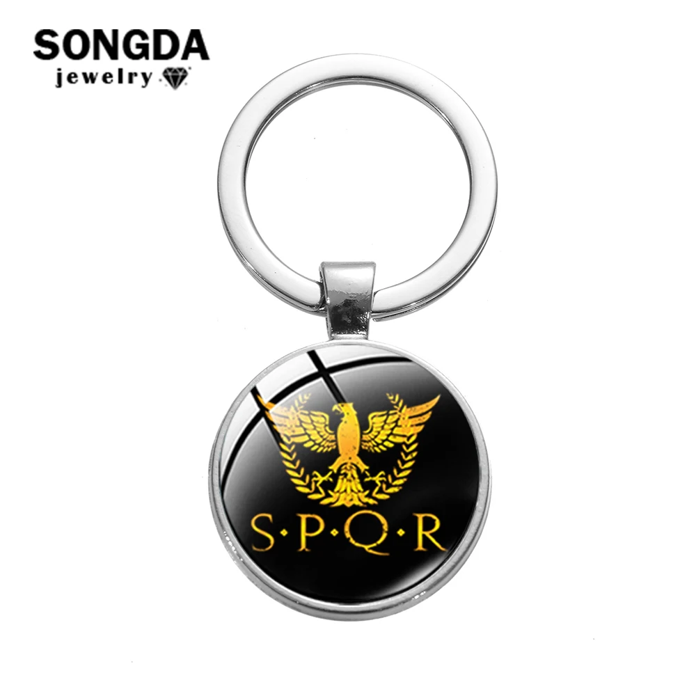 

SONGDA Retro Roman Empire Keychain SPQR Roman Imperial Legion Symbol Key Ring High Quality Glass Dome Handicraft Charm Key Chain