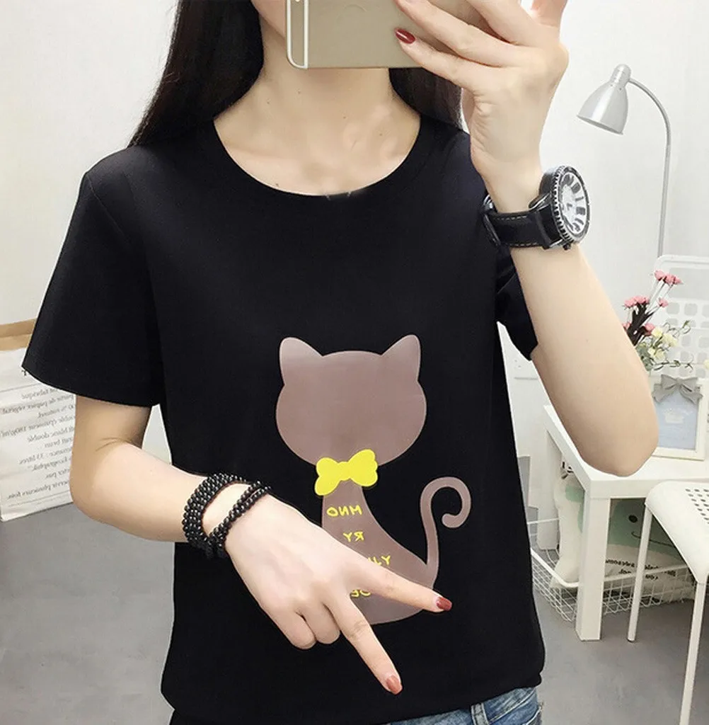 Новинка от JAYCOSIN женская футболка с принтом кошек летняя коротким рукавом топы