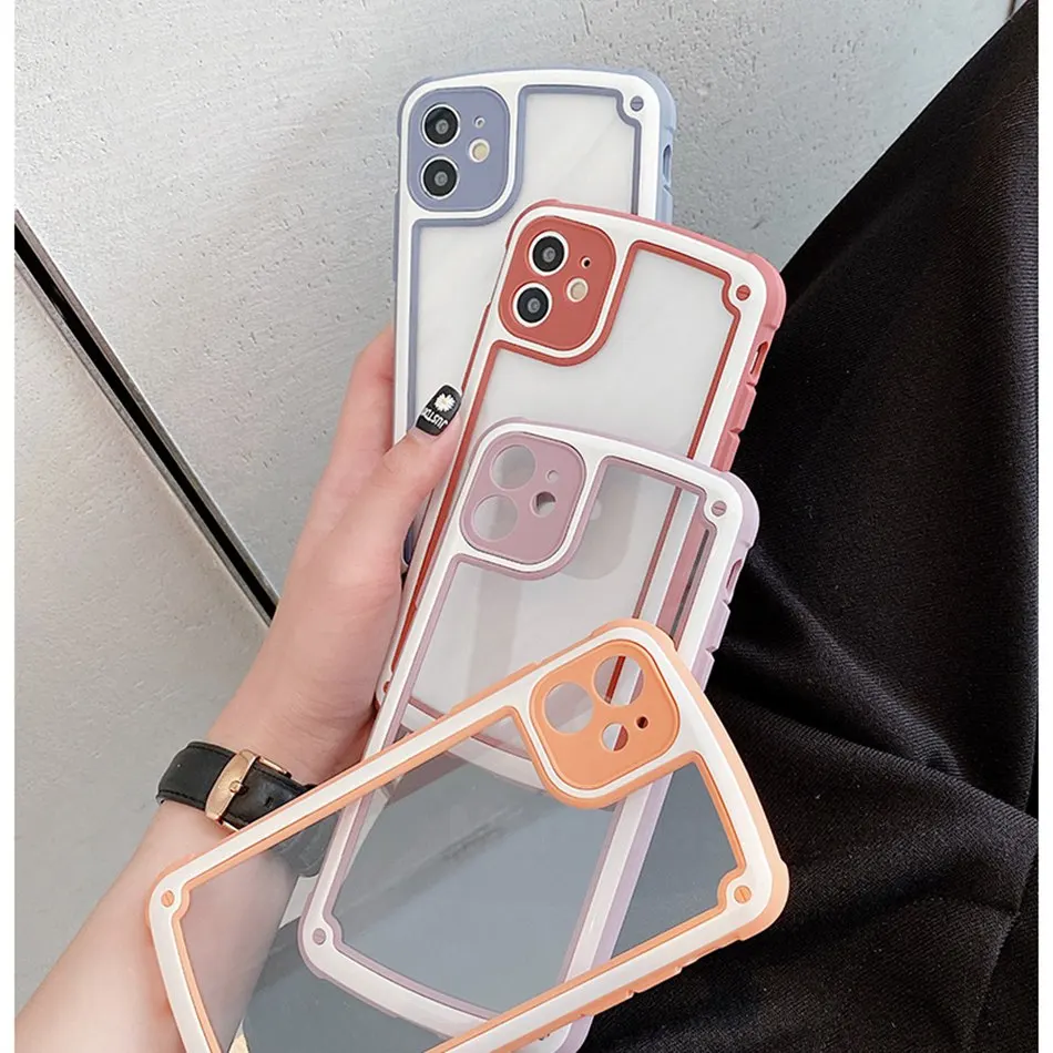 Фото Зеркальный чехол для камеры IPhone 11 Pro Max, силиконовый пластиковый прозрачный чехол конфетного цвета для IPhone SE 2020 XR XS Max 7 8 Plus, коробка №3