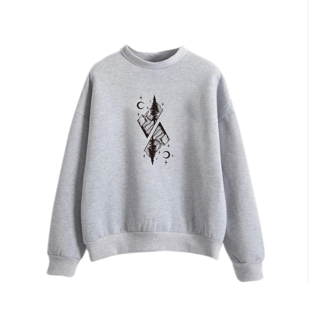 

Harajuku Retro Mountain Print Sweatshirt Autumn Winter Long Sleeve Streetwear Hoodie Oversize Korean Casual Simple Hoody Ladies