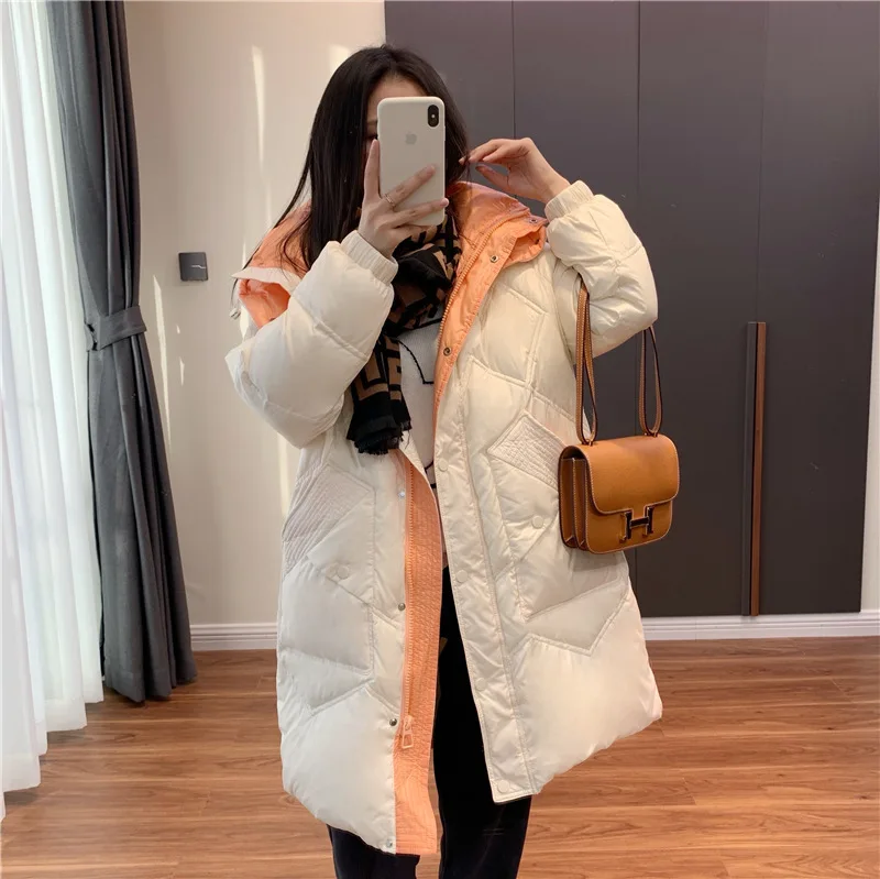 

2021 зимняя утолщенная длинная белая утиная пуховая шапка с карманом для покрытия облегающий Теплый Женский пуховик из хлопка с подкладкой п...