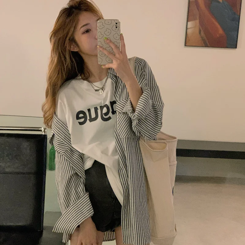 Рубашка в полоску Женская демисезонная дизайнерская рубашка Новый Топ с длинным