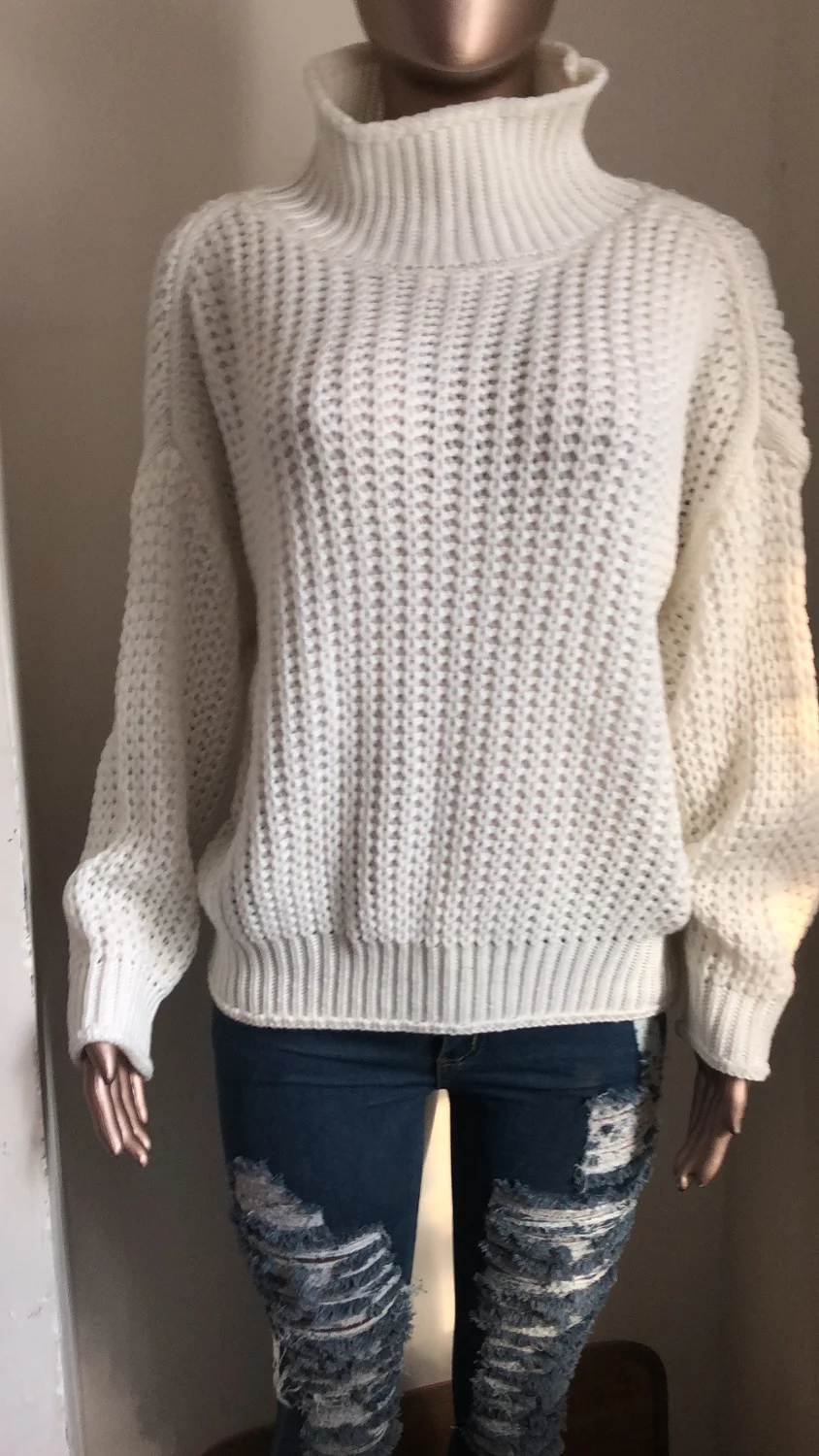 Женский пуловер с высоким воротом Теплый Вязаный Свитер оверсайз на осень и зиму