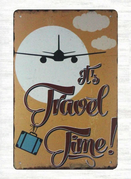 

It's Travel Time Airplane Tin Metal Sign Discount Wall Decor 12x8 Inches