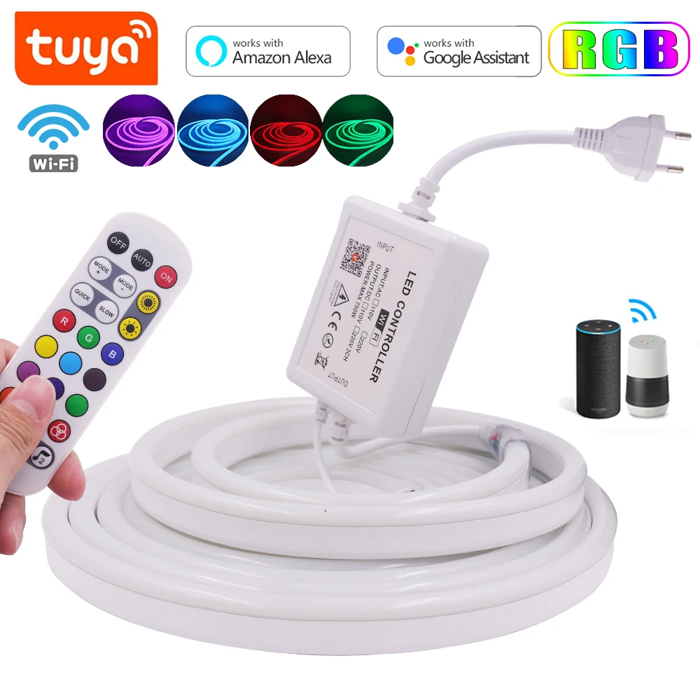 

110V 220V RGB Neon Light LED Strip WIFI APP Remote Control 5050 80LEDs/m Waterproof Flexible Rope Light Home Outdoor Decoration