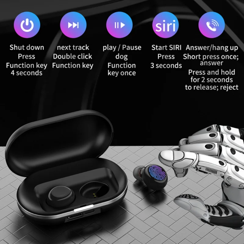 In-Ear Earbuds Bluetooth 5.0 TWS Intelligent Touch Wireless Sports Hifi Bass Earphones With Charging Case | Электроника
