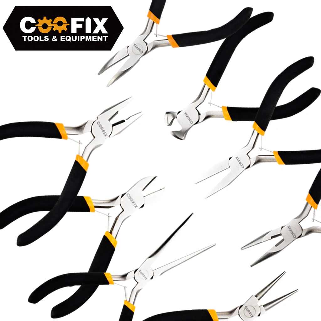 

COOFIX Stainless Steel Long Nose Mini Pliers Household Multifunction Jewellery Making Round Flat Bent Nose Pliers