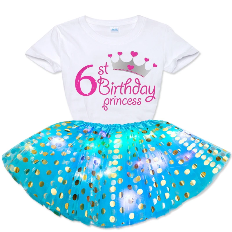 

Girls Short Sleeve T-shirt+luminous Skirt Set Summer Kids Girls Personalized A Birthday Present Personalized Customization Dress