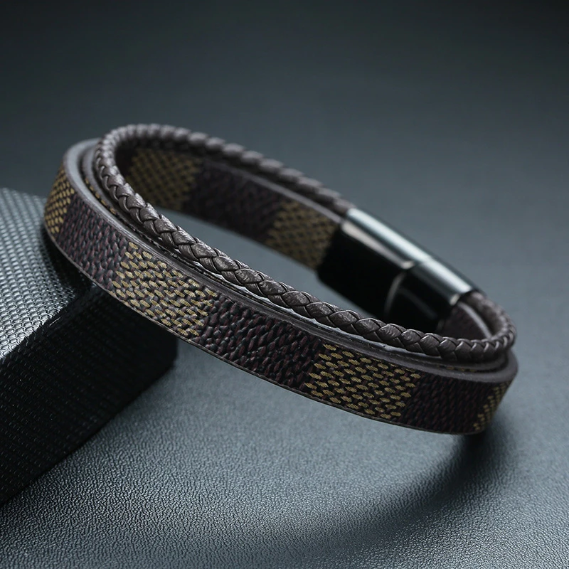 Vnox стильные Многослойные браслеты из натуральной кожи для мужчин повседневные