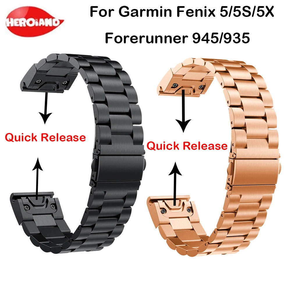 26 22 20 мм ремешок для часов Garmin Fenix 5X5 5S 3 3HR Forerunner 945/935 gps часы Quick Release нержавеющая сталь полосы наручные