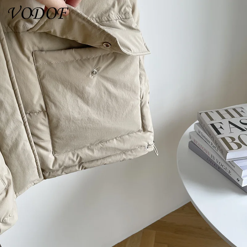 VODOF 2021 New Winter Jacket Parkas Women Cotton Jacket Hooded Parka Warm Female Cotton Padded Jacket Casual Outwear