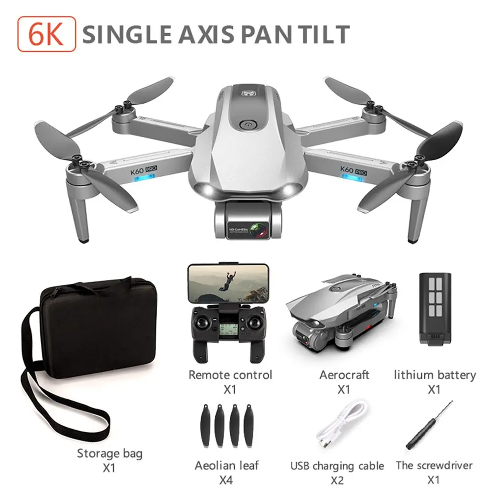 2021 K60 PRO профессиональной фотографии дроны GPS складной 2 Ось Gimbal 6K HD Камера RC Дрон
