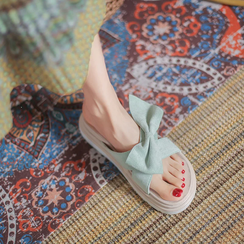 

Shoes Woman's Slippers Platform Slides Butterfly-Knot Fashion Med 2021 Rubber Luxury Flat PU Butterfly-knot Butterfly-Knot House