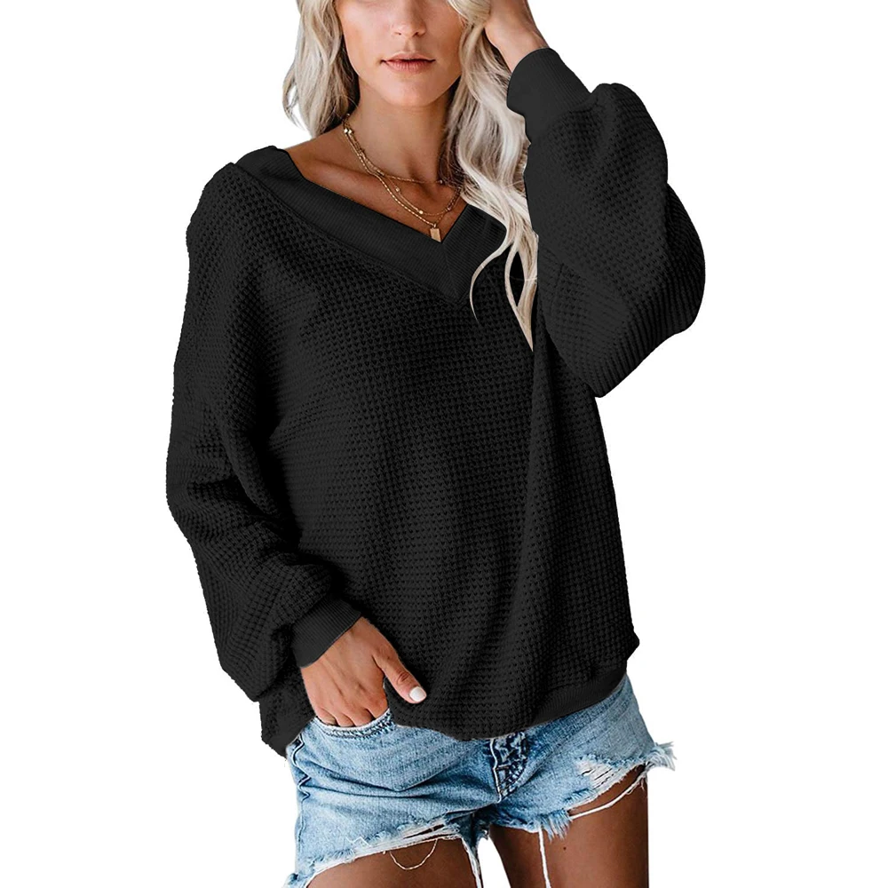 Пикантные с v-вырезом и длинным рукавом вязаные пуловеры повседневная Осенняя