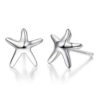 silver plated classic little starfish stud earrings girl stud earrings charm korean women jewelry wedding party gift