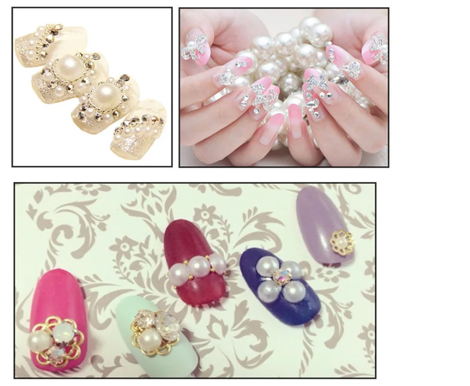 

Pearl White 3mm-12mm all colours Half Round Pearl Rhinestone Crystal Non Hotfix Flat Back Nail Art Rhinestones