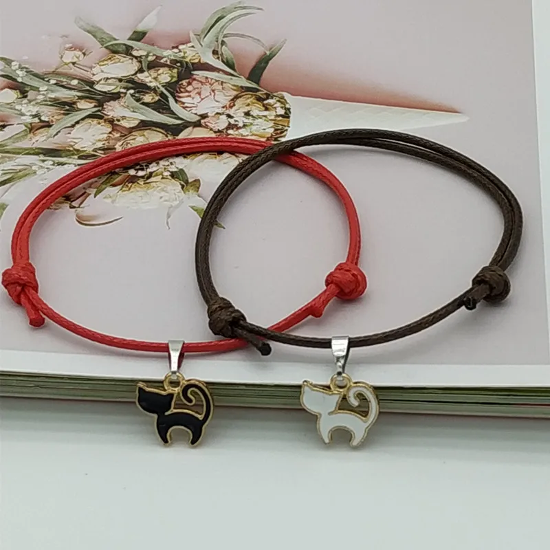 2 шт./набор веревочный браслет для женщин Милый милый кот пара регулируемый