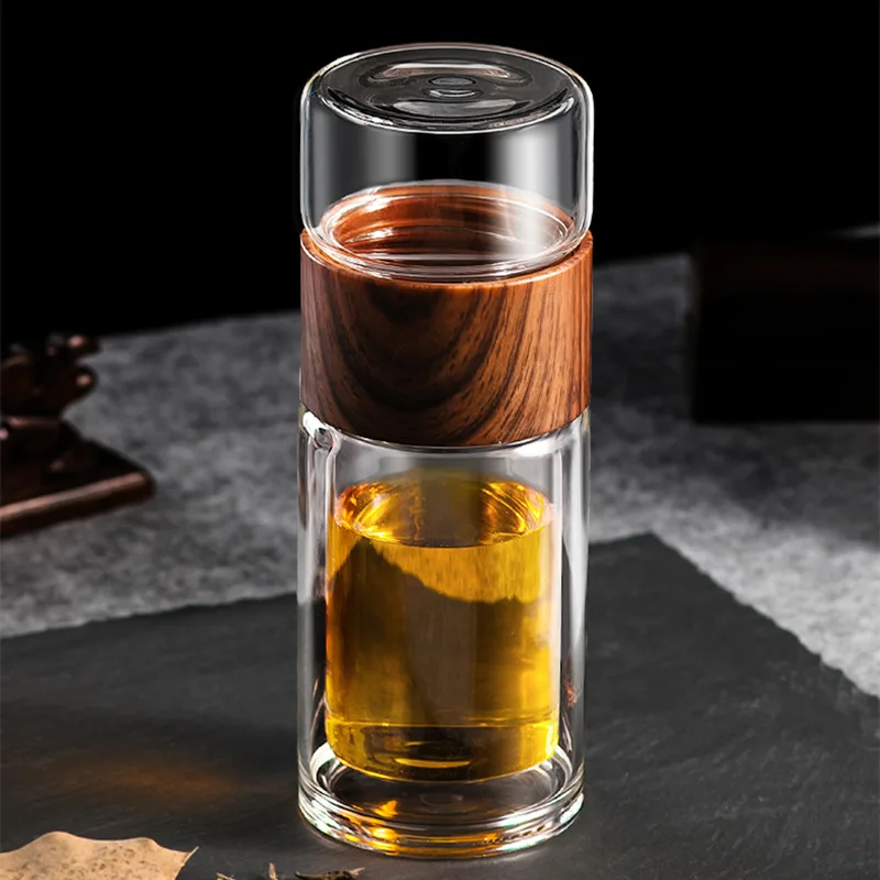 

Glass Water Bottle Double Wall Business Portable Teacup Double Wall Glasses Heat-resistant Filter Cup Office Glass For Tea