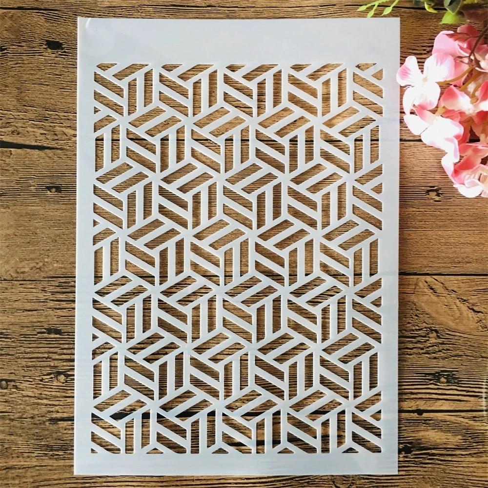 

A4 29cm 3D Cube Geometry DIY Layering Stencils Wall Painting Scrapbook Coloring Embossing Album Decorative Template