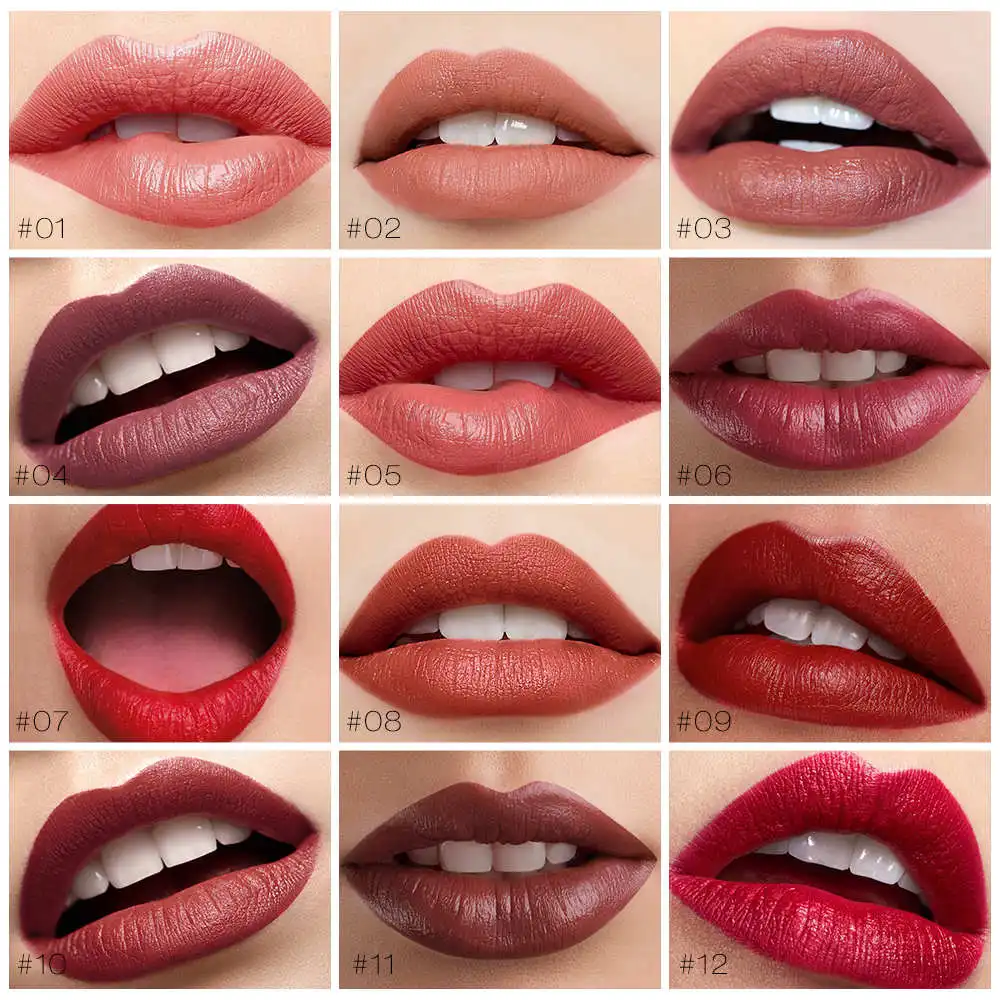 12pcs in one set O.TWO.O 12 шт сливы помада нюдовая богатый цвет водоотталкивающий увлажнитель Мягкий Удобный Макияж для губ Набор - Цвет: 12pcs in one set