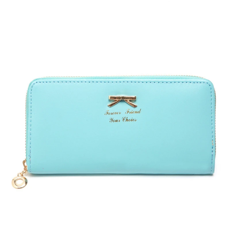 

Cards Holder Wallet Ladies Cute Bowknot Women Long Wallet Pure Color Clutch Bag 2021 New PU Leather Purse Phone Card Holder Bag