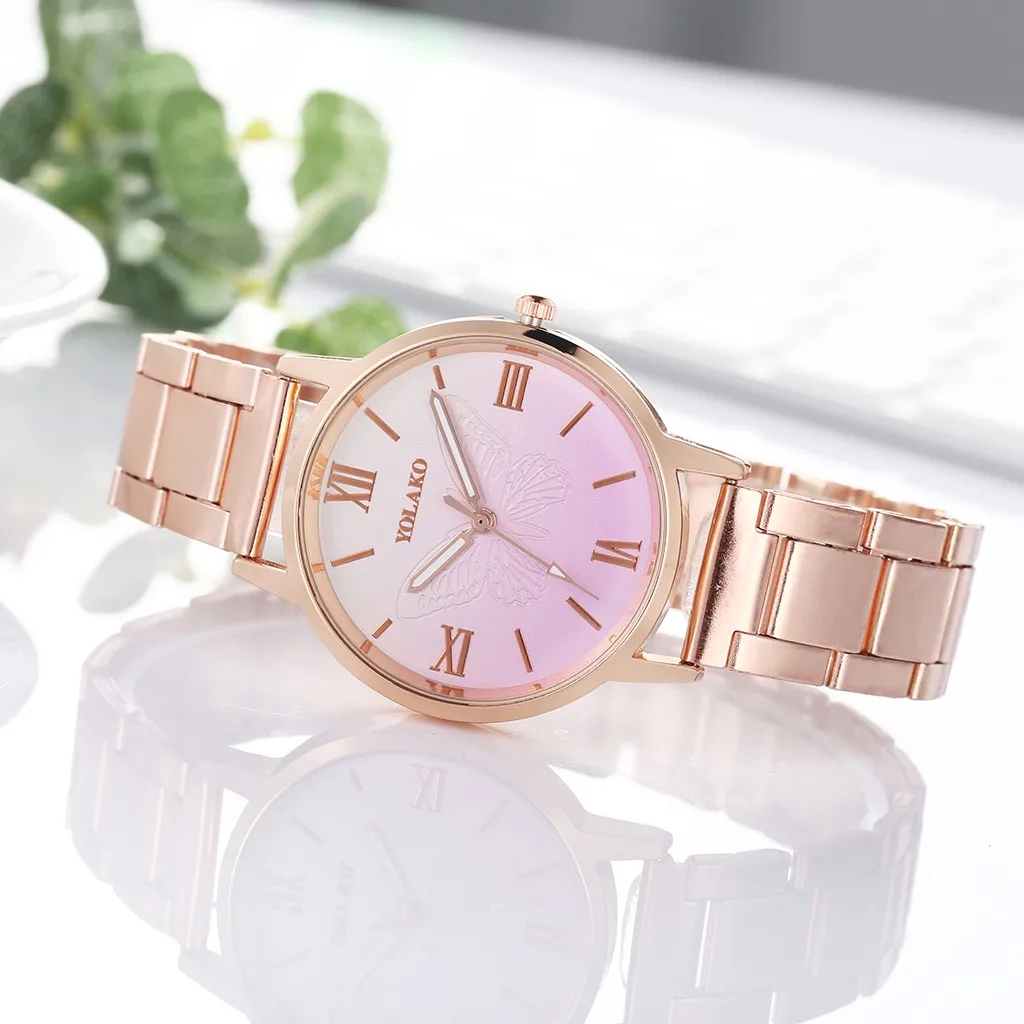 Женские часы YOLAKO женские модные из нержавеющей стали с золотым матовым ремешком
