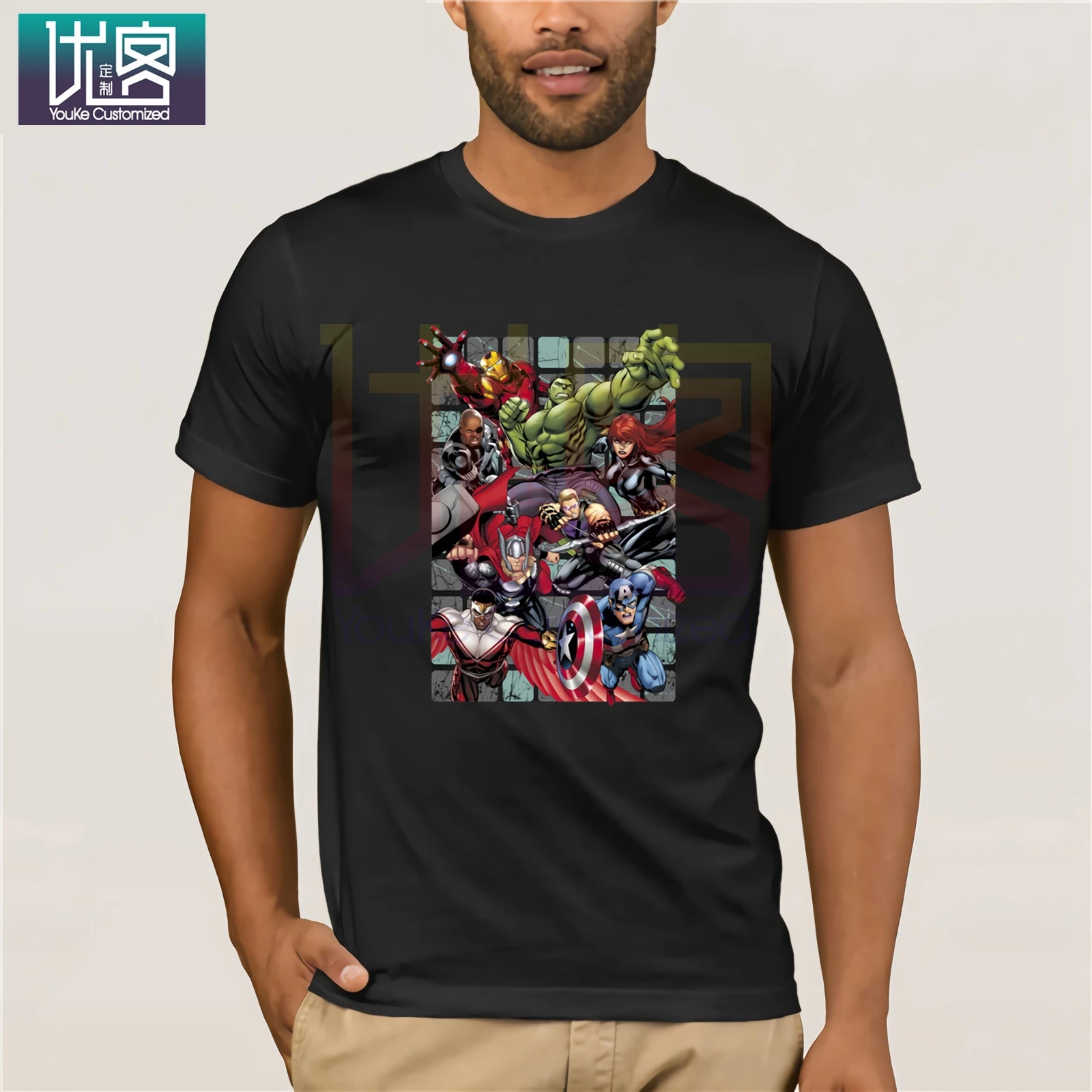 США Горячие Мстители футболка Marvel фильм размера плюс 3xl Черная крутая супер герой