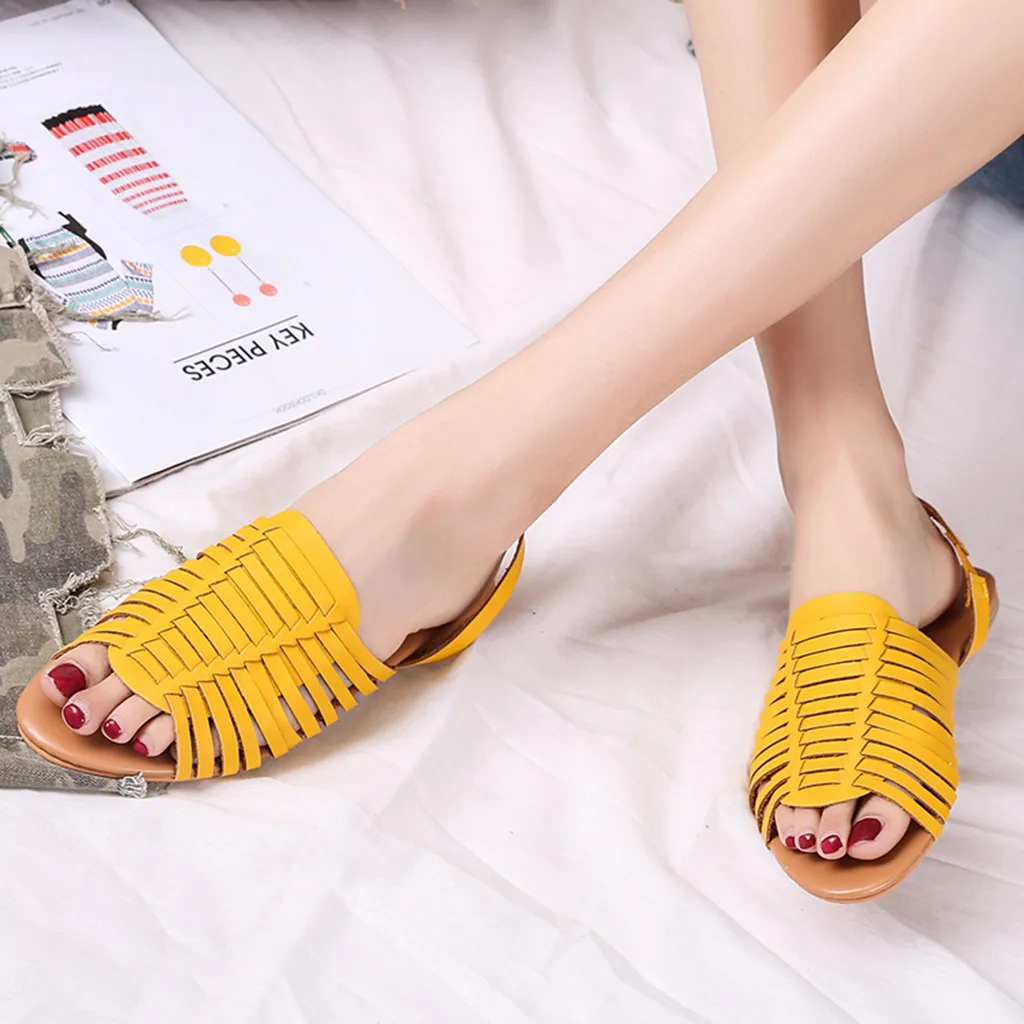 

Woman Shoes Sandals Weaving Hollow Flat Bottom Rome Casual Loose Cute Red Solid Fashion Trend Sandals Women Summer Shoes