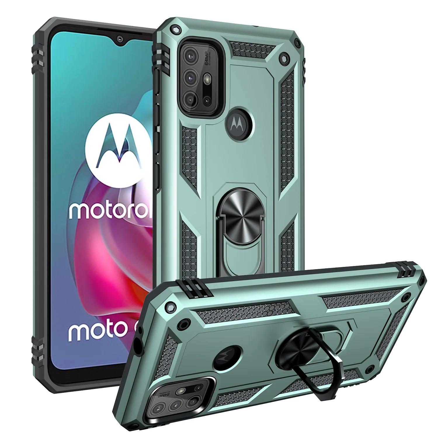 

Car Magnetic Holder Phone Case For Motorola Moto G60 G50 G40 Fusion G30 G20 G10 G100 Anti-Fall Armor Back Cover Ring Stand Case