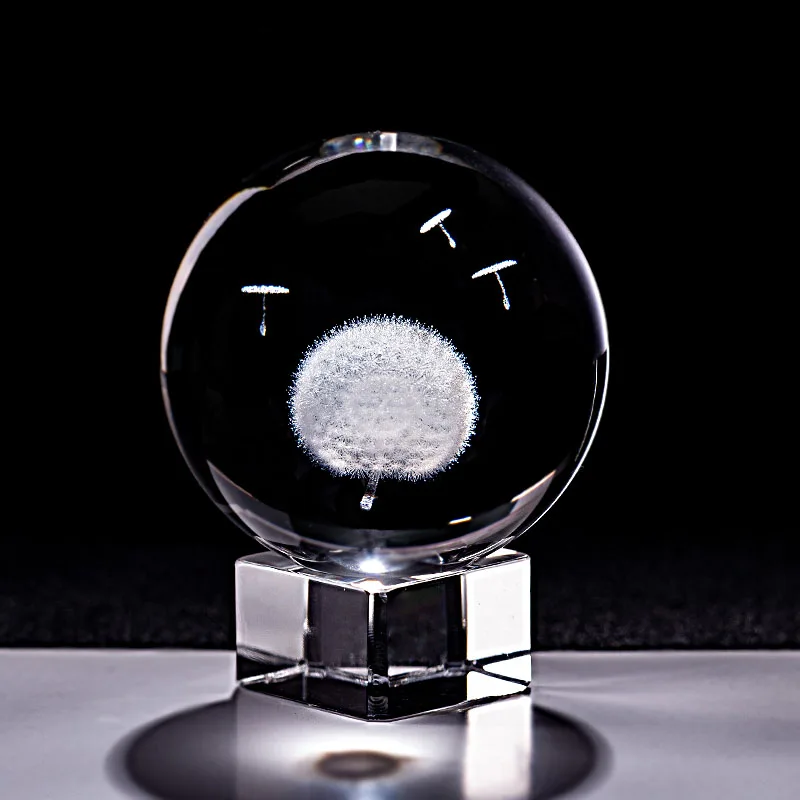 Хрустальный шар 3D лазерная гравировка Одуванчик миниатюрный стеклянный