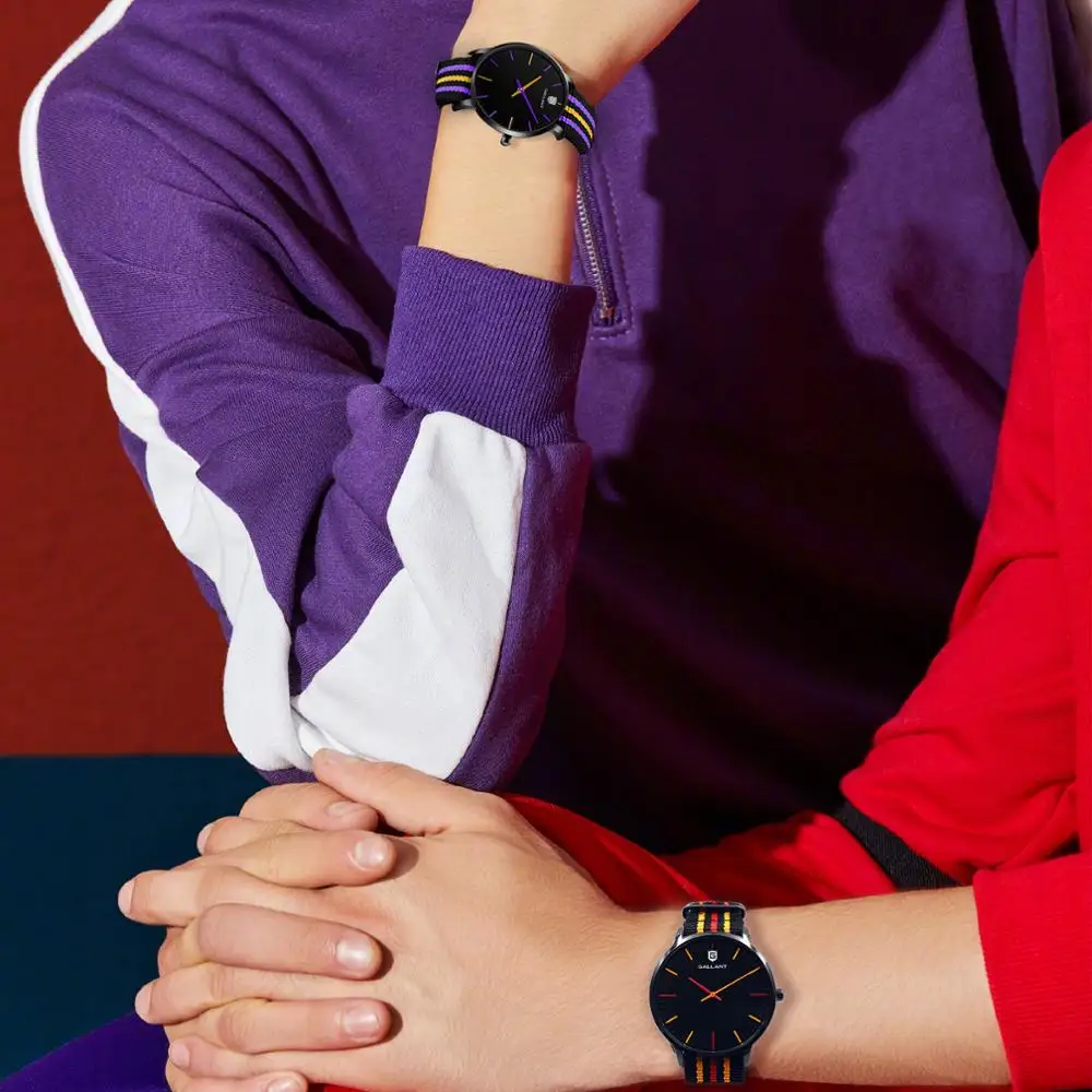 Часы женские кварцевые с нейлоновым ремешком водонепроницаемые фиолетовые