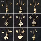 Ожерелье из нержавеющей стали, дерево для женщин, богемный крест, ангел, полумесяц, луна, звезда, сердце, ожерелье, модные ювелирные украшения из золота, уши