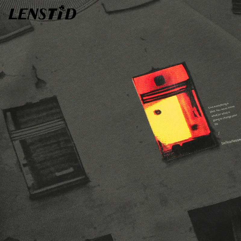 LENSTID для мужчин хип хоп Уличная плед окна двери печатных модный пуловер худи Harajuku