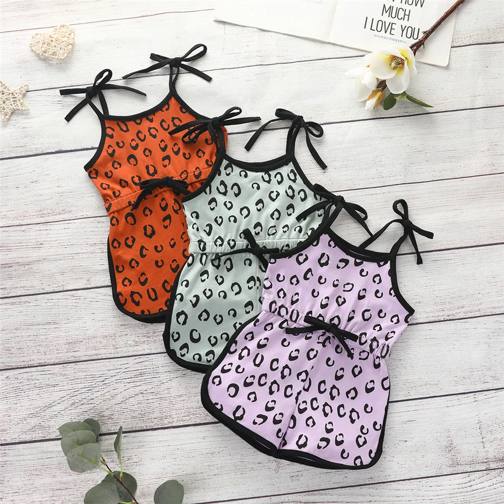 Newborn Baby Girls Camisole Rompers Summer Fashion Cute Sling Sleeveless Leopard One Piece Set For Infant 0-2Y Jumpsuit | Детская одежда