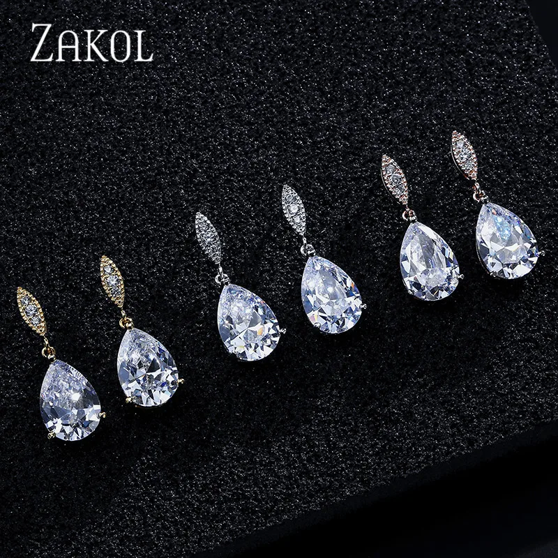 Модные серьги-капли с кристаллами циркония ZAKOL,, свадебные украшения для женщин, FSEP2040