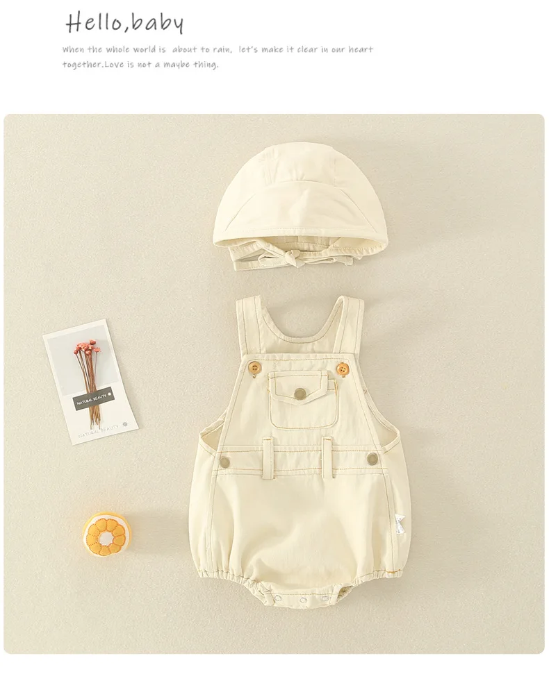 

Newborn Baby Summer New Bodysuits Boy Fashion Casual Light Denim Sleeveless Bodysuit Infant Sweet Cotton Outfits + Cowboy Hat