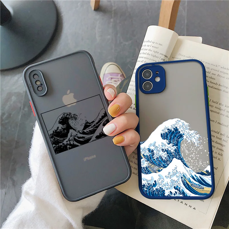 Blue Wave Phone Case For Coque iphone 14 12 11 13 Pro Max 7 8 6s Plus surf ocean Cover For Funda iphone X XR XS Max SE2020 black
